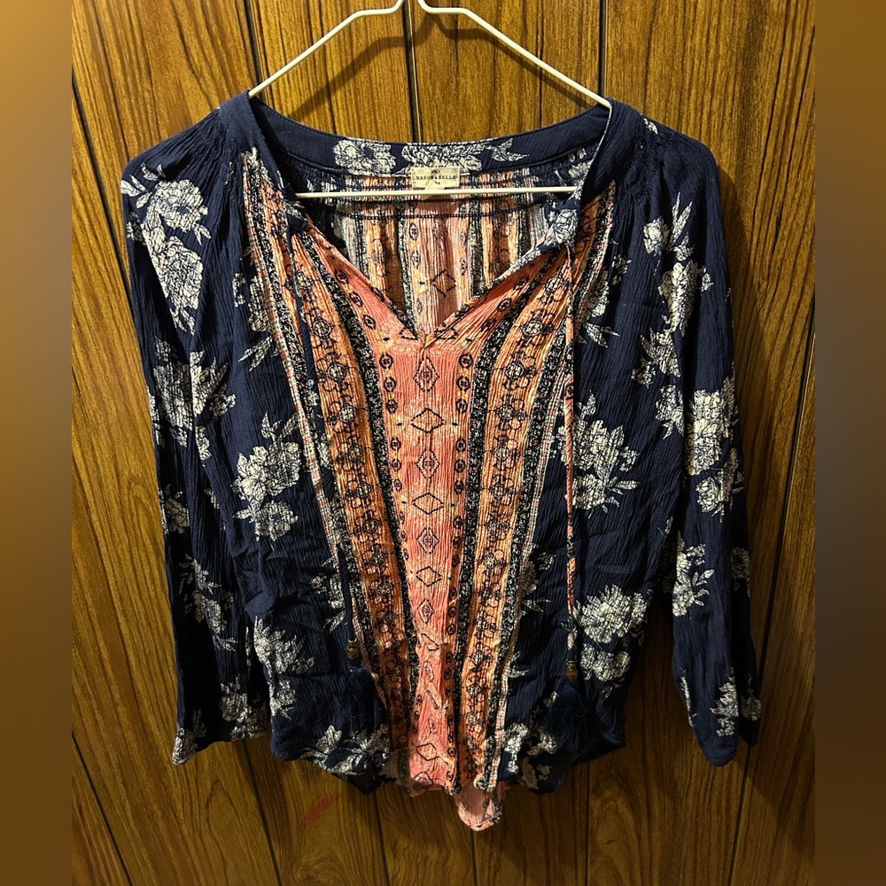 Floral Navy and Peach Women's Top